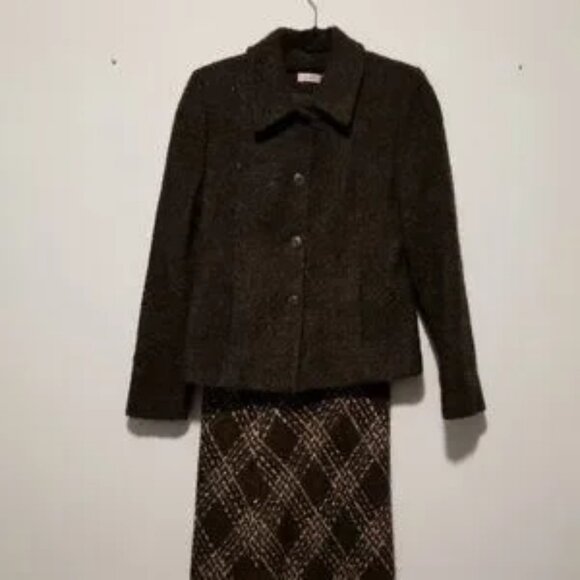 LANA FABIO wool blend gray jacket and gray skirt with pink ivory and gray stripe - Picture 1 of 7